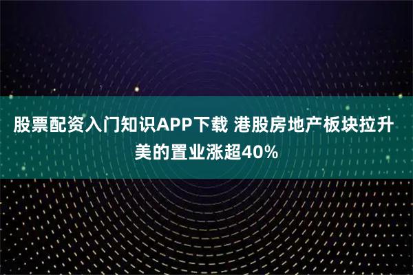 股票配资入门知识APP下载 港股房地产板块拉升 美的置业涨超40%
